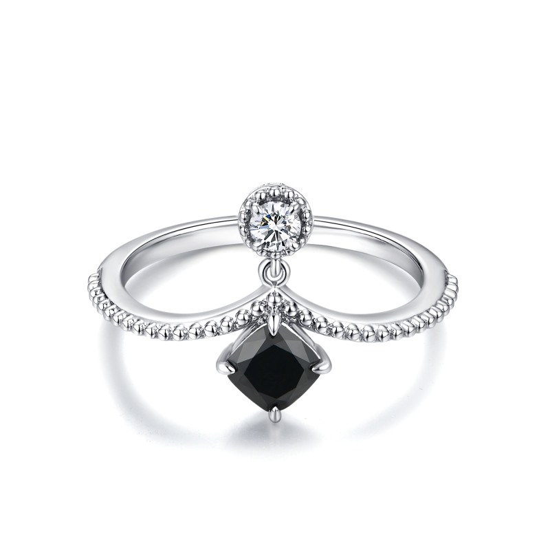 Dangling White and Black Diamond Ring / PK-136R/EOR