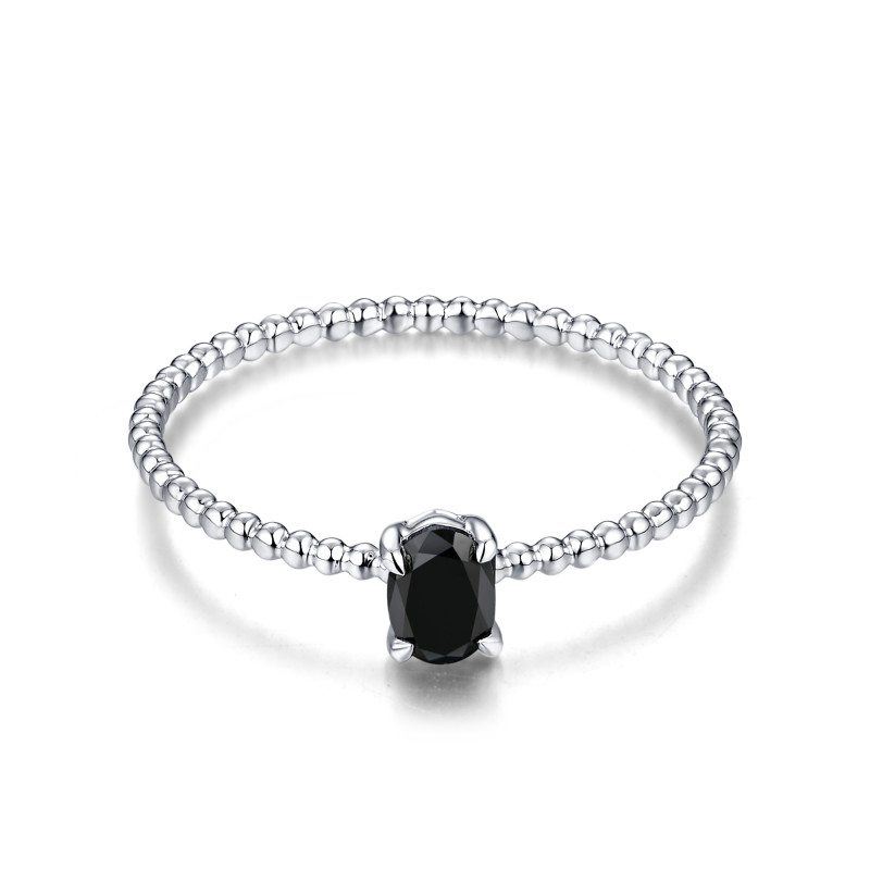Oval Black Diamond Beaded Ring / PK-146R/MRR